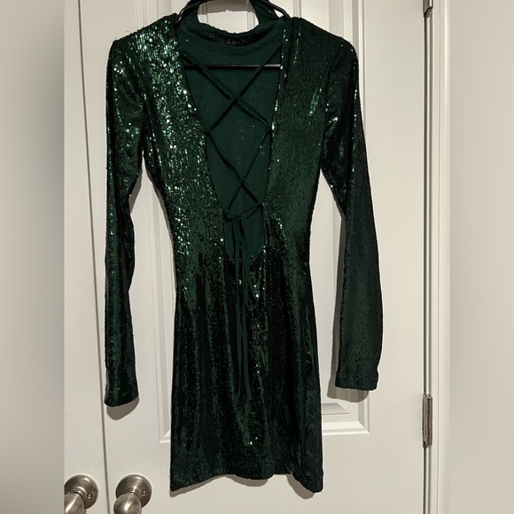 Zara Green Sequin Long Sleeve Mini Dress XS | NWT Holiday Party Night Out - Picture 10 of 11